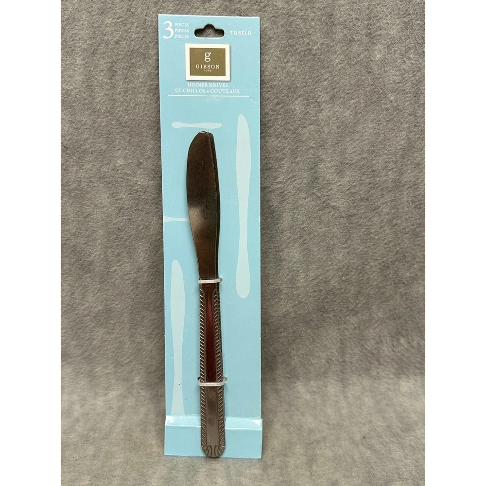 Gibson Tustin Dinner Knives Set of 12 Silver NWT Stainless Steel 3 Piece Set